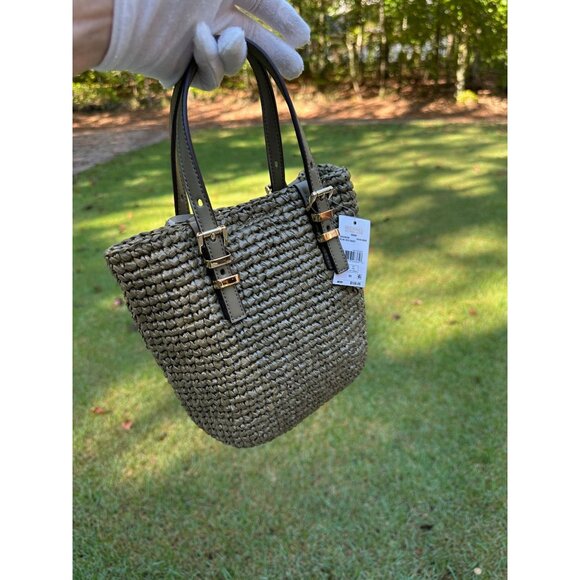 Michael Kors Safari Green Quinn Extra Small North South Straw Tote 32S5GQNC0W - Picture 9 of 16